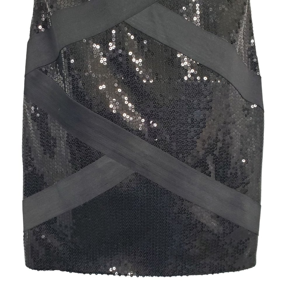 JS Collections Size 8 Dress Strapless Mini All Over Sequins Bandage Ribbon Black - Picture 5 of 15